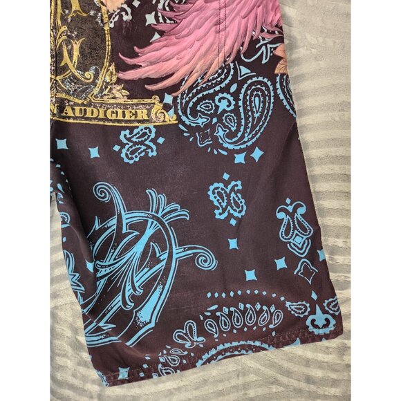 Christian Audigier Blow Smoke Board Shorts Size 34 Y2K Vintage Ed Hardy Skull - Picture 10 of 14